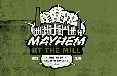 Mayhem at the Mill crossfit competition explosion illustration logo logodesign mill typography