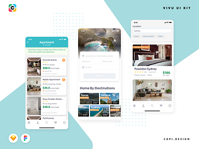 Vivu Hotel Booking App UI Kit app capi creative design figma hotel booking hotel booking app ios mobile sketch ui kit vector vivu