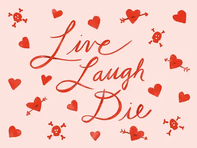 Live, Laugh, Die cross bones die hearts illustration love pattern skulls stationery