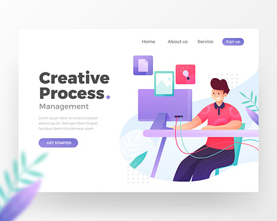 Creative process Landing page Illustration character colorful creative design flat flatdesign greative illustration internet landing page purple ui vector illustration web design