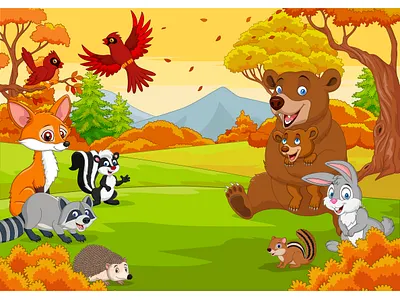 Animals in the autumn forest adobe illustrator animal autumn autumnal cartoon character fall forest friends graphic designer illustration illustrator jungle season seasonal vector illustration