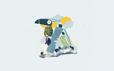 Shape Collage 014 - Casual bird blue clouds collage collage art cutout gouache minimal mixed media poster stack toucan tropical vector watercolor