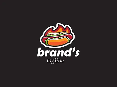 Burning Hotdog Logo beverages branding chili company design eat flame food foodstand foodtruck fp93 hot hotdog icon illustration local business logo modern simple vector