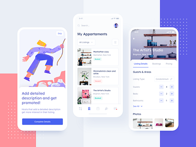 Rental Service Mobile accommodation admin panel android apartments app clean dashboard hosting illustraion ios mobile product design rental service ugem ui ux