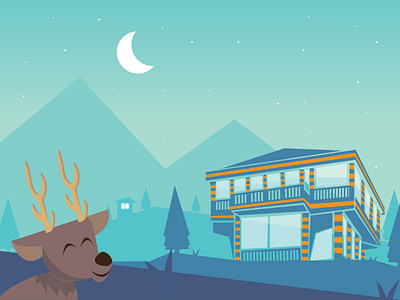 Hall Orange animal deer design flat gradation hill house illustration mountain vector