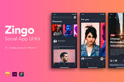 Zingo - Social App UI Kit app chat dashboard design feed form illustration material message mobile mobile ui profile sign sign in ui ui kit ux