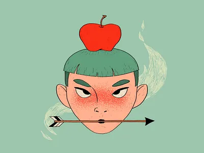Not a feat apple apple on head apple shot arrow character design digital drawing green illustration portrait red texture wacom intuos
