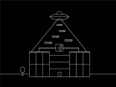 It has never been easier alien black black white building data facebook hq illustration illustrator line monochromatic monoline people ufo vector white