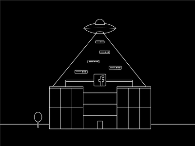 It has never been easier alien black black white building data facebook hq illustration illustrator line monochromatic monoline people ufo vector white