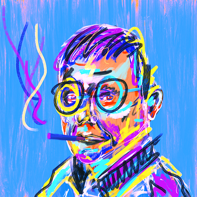 Smoking old hipster illustration