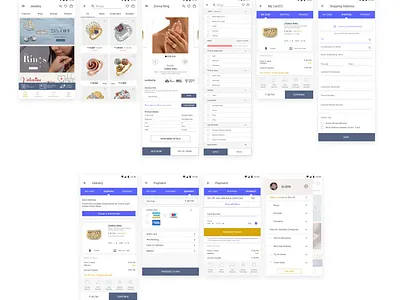 Ecommerce Jewellery App android app android app design app design cart clean concept delivery ecommerce app filter homescreen jewellery minimal mobile app payment form profile page shipping sort ui ux