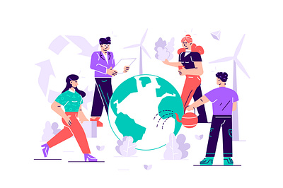 Reduce! Reuse! Recycle! care character design earth earth day eco ecology energy flat global green illustration nature plastic recycle save trashcan vector vegan world