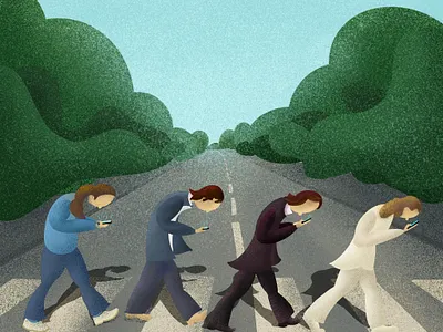 staring at cellphone album beatles cellphone graphic design illustration poster vector