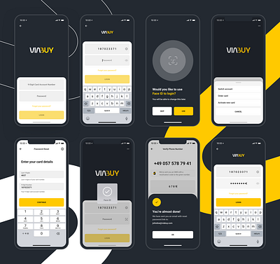 VIABUY Mobile Application: User Authorisation activate new card biometric authentication fintech login mobile application password password reset prepaid card switch account ui design user authentication user authrorisation ux design viabuy