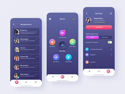 Mobile App for BetYa app application bet betting clean dark theme dark ui design gradient minimal mobile money ui ux
