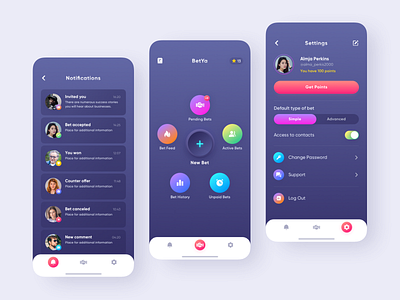Mobile App for BetYa app application bet betting clean dark theme dark ui design gradient minimal mobile money ui ux