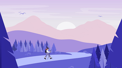 Walking art design girl gradient illustrator nature travel trip ui vector walking web