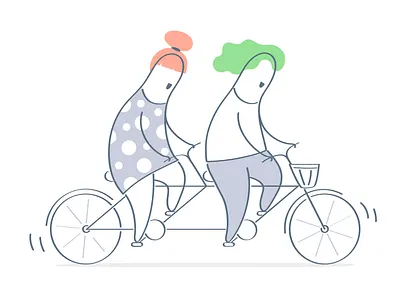 Tandem :) bicycle cartoon character concept cooperation cute design funny happy illustration line lineart outline tandem team teamwork ui vector work