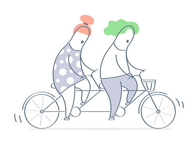 Tandem :) bicycle cartoon character concept cooperation cute design funny happy illustration line lineart outline tandem team teamwork ui vector work