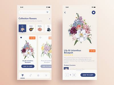 Flowers delivery App add to cart app dailyui delivery design flowers flowershop ios mobile retro retrostyle search sketch ux