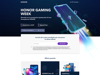 Huawei HiHonor Gaming Week branding design flat hihonor huawei illustration landing page ui landingpage mobile phone ui uidesign uiux ux vector wireframe