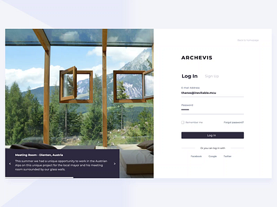 Archevis - Login Page - Daily UI Challenge 01 dailyui login page motion ui ux webdesign website