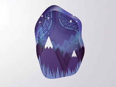Paper mountains aurora borealis b3d blender cut out illustration mountains northern lights paper