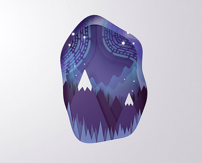 Paper mountains aurora borealis b3d blender cut out illustration mountains northern lights paper