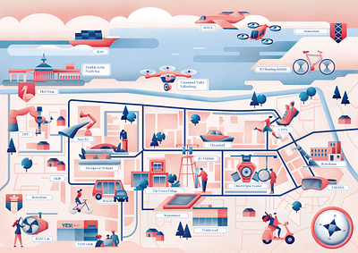 TU Delft campus map campus city compass delft drone illustration innovation labs map sail ho studio sho studio technologies technology university