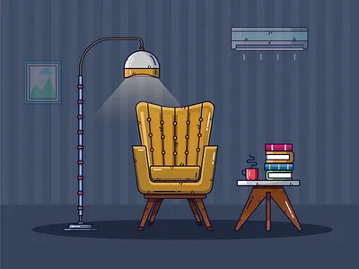 Relaxation Time books chair coffee concept design flatdesign icon illustration night relax relaxation vector vector art
