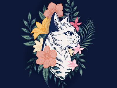 Blooming cat blooming cat design flowers flowers illustration illustration illustrator leaves plant tattoo vector