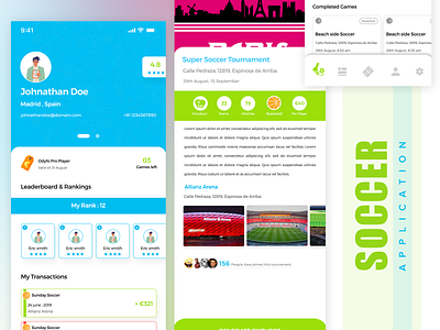 SOCCER APPLICATION application design booking cards cards ui colors football game soccer app sports