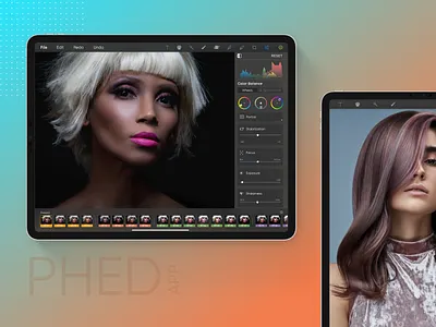 PHED app adjustment app balance chart colors draw edit exposure filters focus girl ipadpro mobile outline photo presets tablet