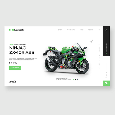 Kawasaki page redesign concept banners bike biker clean ui design flat green hero design kawasaki landing page minimalist motorcycle product page tempalate ui ux uxuidesign web website white ui