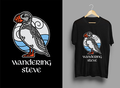 Wandering Steve drawing fashion graphicdesign illustration puffin sea shirtdesign t shirt t shirt design t shirt illustration tshirt art tshirtdesign tshirtillustration typogaphy