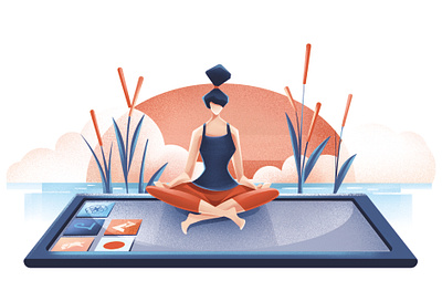 Apps on the radar app apps character editorial editorial illustration girls illustration magazine meditation phone sail ho studio sho studio sunrise wellness woman yoga yoga pose