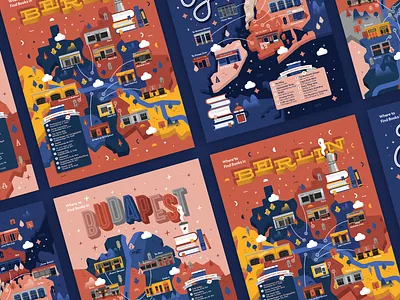 Where to Find Books - Indie Bookstore City Maps berlin books bookshop bookstore bookworm budapest city city map city trip illustrated map illustrated poster illustration independent indie map new york poster reading travel wanderlust