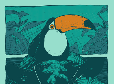 Jungle Buddies bird halftone illustration jungle panther toucan