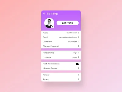 Daily UI #07 : Settings account account page app design illustration settings settings page settings ui ui ux