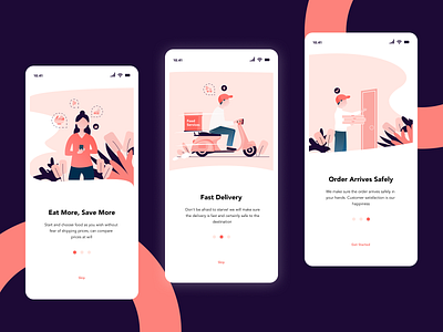 Onboarding Food Services apps design ui design ux food food sevices illustraion illustration ios iphone x mobile ui onboarding onboarding screen vector