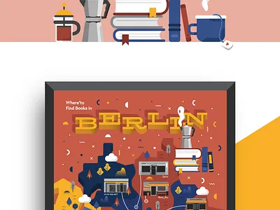 Where to Find Books - Indie Bookstore City Maps book books bookshop bookstore cafe city city map coffee french press illustrated map illustration indie logo logodesign map mug poster reading tea to go