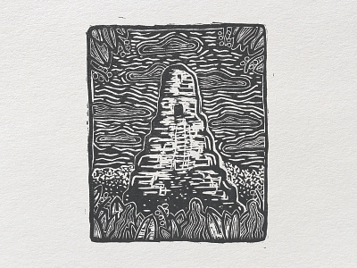 Tikal Woodcut guatemala junjgle linocut printmakin printmaking tikal woodcut