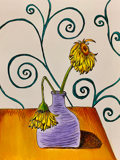 Flowers 2 art color drawing pen and ink watercolor