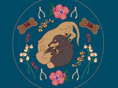 Sleepy Pups digital illustration dogs doodle folk illustration