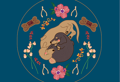 Sleepy Pups digital illustration dogs doodle folk illustration