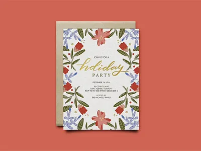 Holiday Party floral flower folk holiday illustration invitation pattern stationery