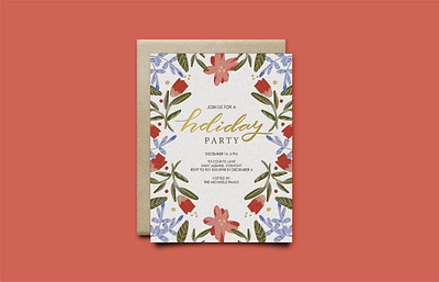Holiday Party floral flower folk holiday illustration invitation pattern stationery