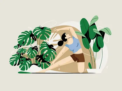 Stretching body character graphic green illustration mind pastel plant stretch vector woman yoga