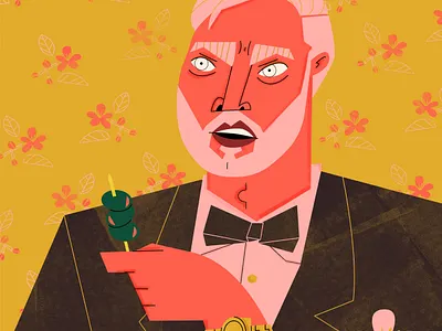 Martini Man bowtie cocktail evening wear floral formal wear gentleman illustrator man martini olive pattern photoshop pink tuxedo