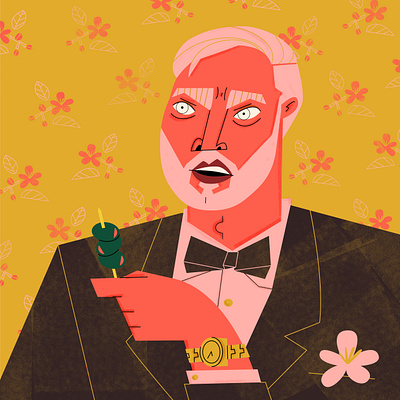 Martini Man bowtie cocktail evening wear floral formal wear gentleman illustrator man martini olive pattern photoshop pink tuxedo